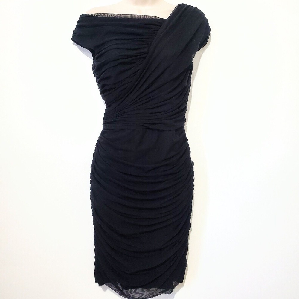 Tadashi Shoji Black Ruched Lace Dress Size S Cocktail Evening Party Asymetrical